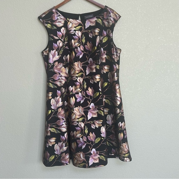 Luxology Women’s 16 Metallic Floral ALine Cocktail Party Dress Black Multicolor - Picture 1 of 6
